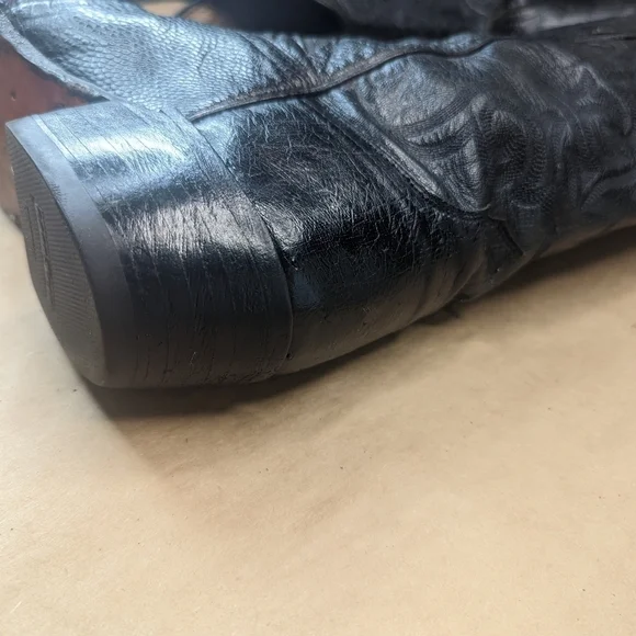 Lucchese Boots men's size 9D Exotic Genuine Black Smooth Ostrich classic Western